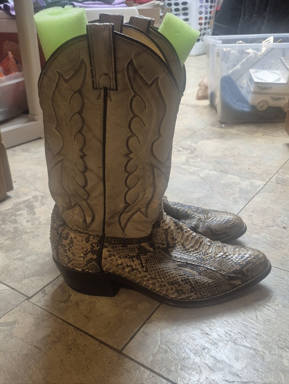 Exotic Snakeskin Cowboy Boots in Beige and Brown Size 10.5